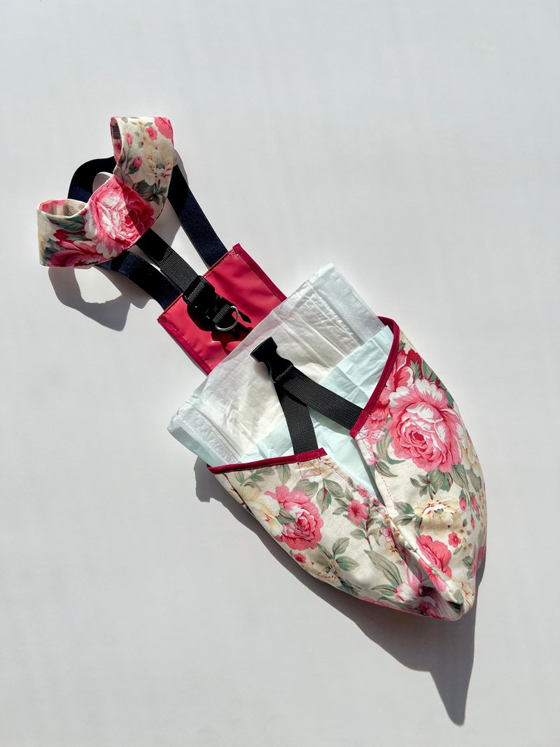 Duck & Goose Diaper Suit (Rose-print fabric) - 寵物衣服 - 棉．麻 粉紅色