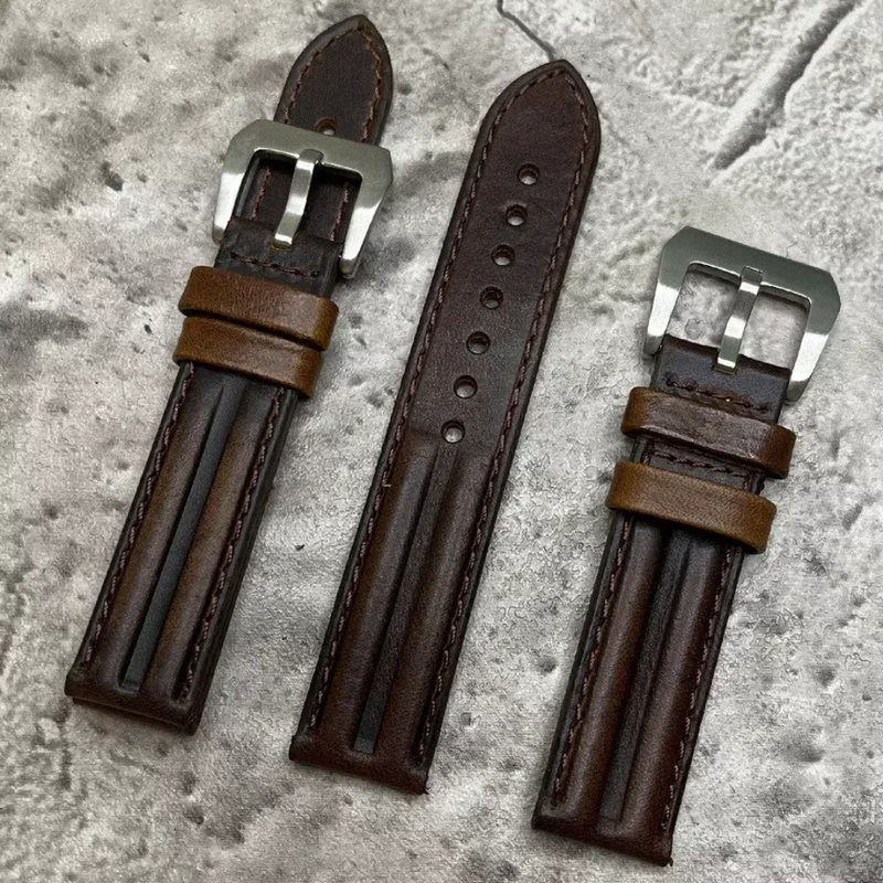 Timeless Watchband military style oil leather brown genuine leather men's watch strap 18/20/22/24mm - สายนาฬิกา - หนังแท้ หลากหลายสี