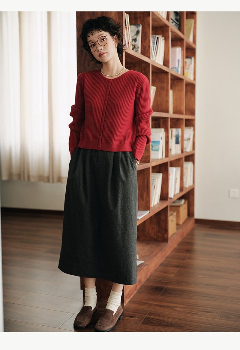 Brown wool blend skirt with elastic waist - Skirts - Wool Blue