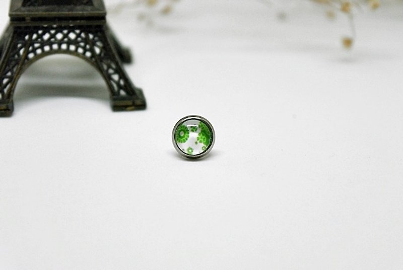 時光寶石X不鏽鋼針式耳環<綠色單細胞(單耳)> #耳骨 - 耳環/耳夾 - 不鏽鋼 綠色