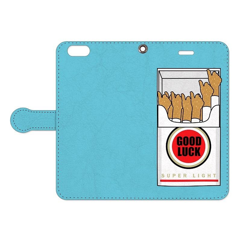 [Notebook type iPhone case] Good Luck (hard) / Blue - เคส/ซองมือถือ - หนังแท้ สีน้ำเงิน