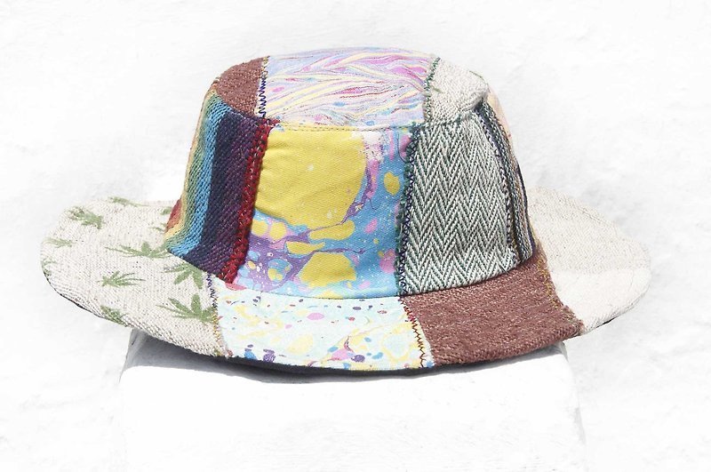 摩洛哥風拼接手織棉麻帽 編織帽 漁夫帽 遮陽帽 草帽-彩虹海洋帽 - 帽子 - 棉．麻 多色