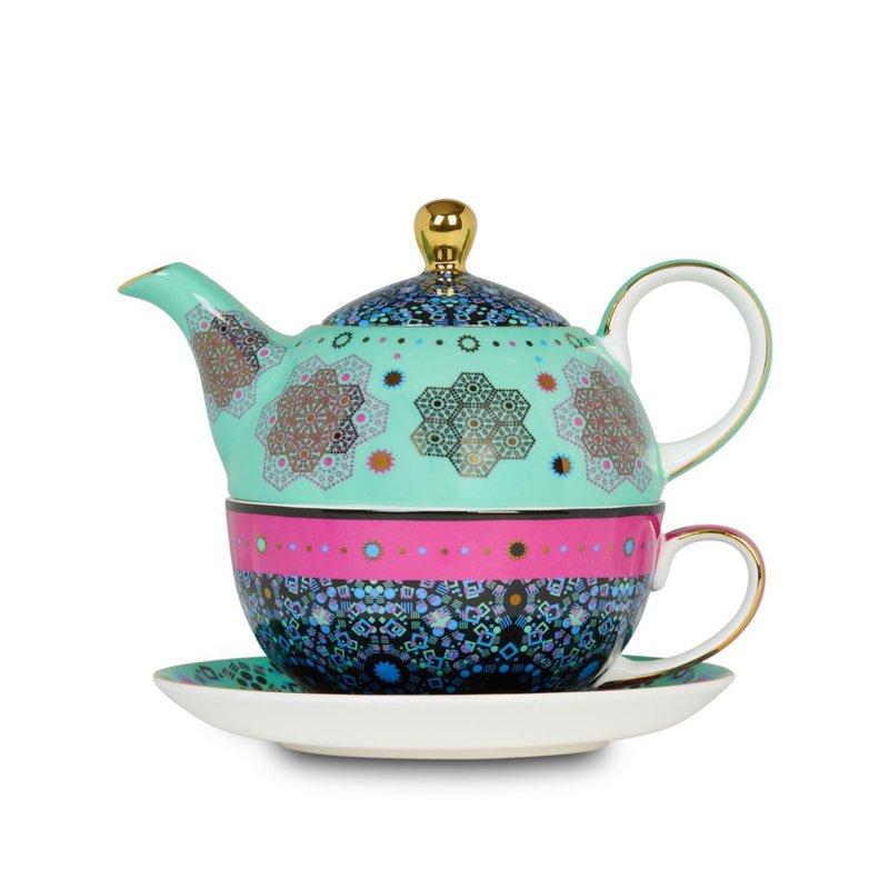 【T2 tea】魔幻摩洛哥系列_單人杯壺套組(水藍) - 茶壺/茶杯/茶具 - 瓷 