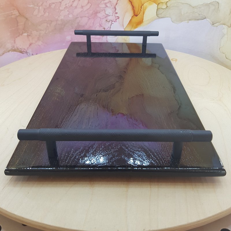 800 年曆史的沼澤橡木餐盤 帶環氧樹脂廚具餐盤 - 托盤/砧板 - 木頭 黑色