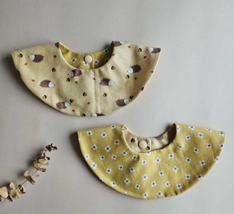 360 degree round pocket double-sided bib pure cotton saliva towel-Autumn Hedgehog - Bibs - Cotton & Hemp Yellow