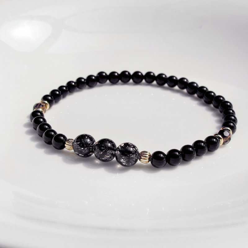 To ward off evil spirits and protect against villains∣ Pure and transparent black hair crystal black onyx citrine bracelet - Bracelets - Semi-Precious Stones Black