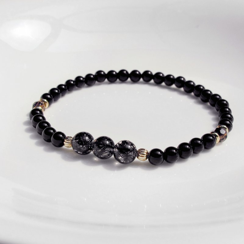 To ward off evil spirits and protect against villains∣ Pure and transparent black hair crystal black onyx citrine bracelet - สร้อยข้อมือ - เครื่องประดับพลอย สีดำ