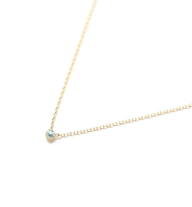 March Birthstone K10 Aquamarine Single Necklace ~Petela~ (K18 Changeable) - Necklaces - Gemstone Blue