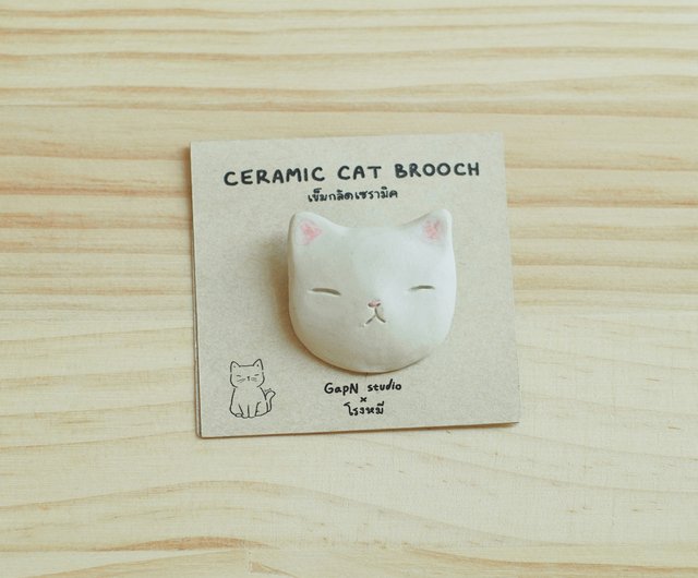 Patent JAPAN　猫の顔の陶器製と思われるブローチ　brooch　レア Patent JAPAN 猫の顔の陶器製と思われるブローチ brooch レア