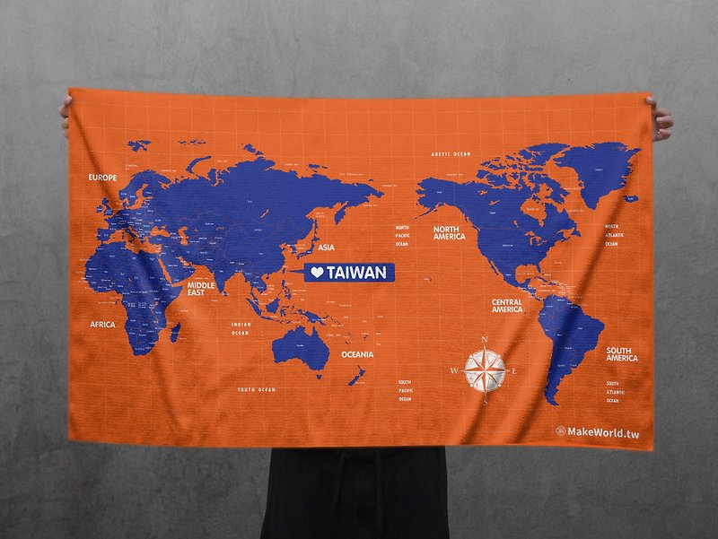 Make World地圖製造運動浴巾(靛橘) - 毛巾浴巾 - 聚酯纖維 
