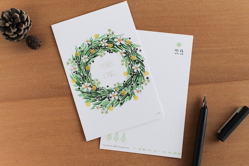 Christmas wreath circle - การ์ด/โปสการ์ด - กระดาษ ขาว