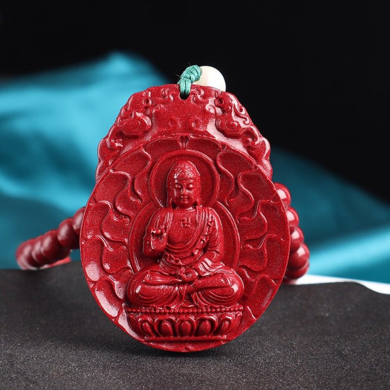 天然原礦硃砂精品紫金砂十二生肖守護神吊墜 毛衣鏈 精工原創 - 項鍊 - 寶石 