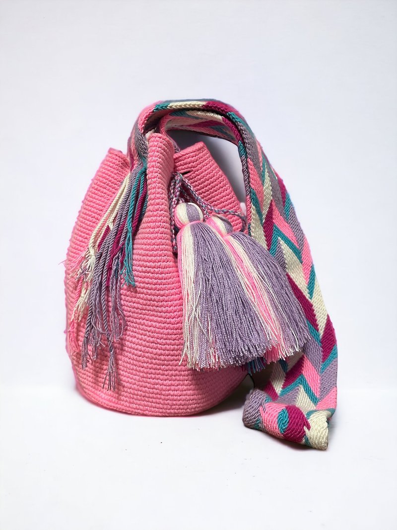 哥倫比亞 Wayuu 手織袋 | 芭比粉 - 側背包/斜孭袋 - 棉．麻 多色