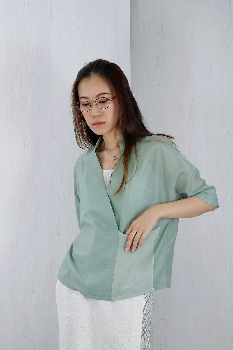 OUD Original. Silk 2 Tone Kimono-sleeved Top. - Women's Tops - Silk Green