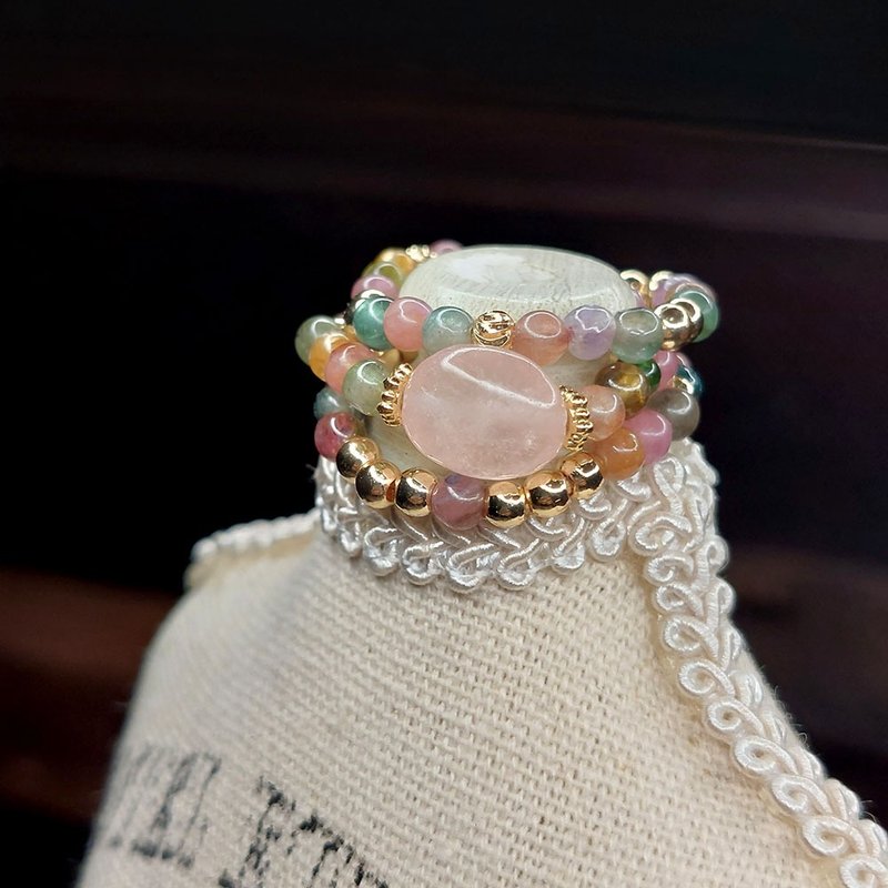 彩虹三圈戒指 | 摩根石 | 彩碧璽 | - 戒指 - 水晶 
