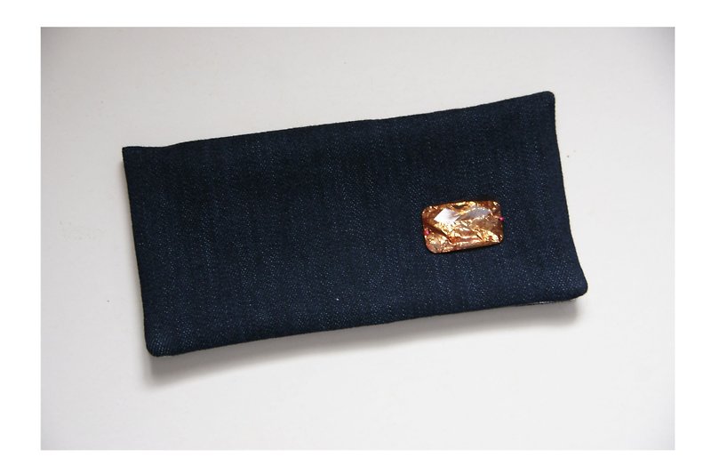 Denim long clip - กระเป๋าสตางค์ - ผ้าฝ้าย/ผ้าลินิน สีน้ำเงิน