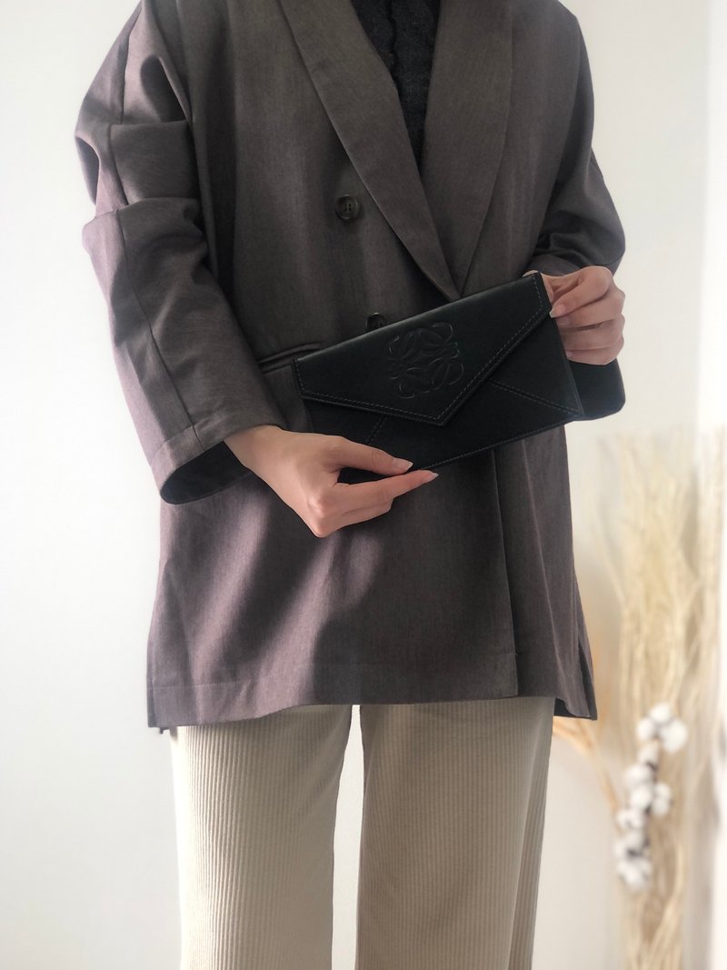 【 日本直送　名牌中古包 】LOEWE ロエベ アナグラム ナッパレザー クラッチバッグ ブラック vintage ヴィンテージ オールド r5k67j - 手拿包 - 真皮 黑色