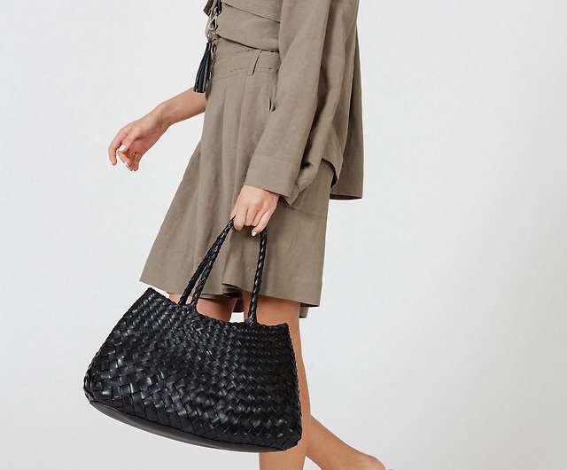 Black Santa Croce large woven-leather basket bag, Dragon Diffusion