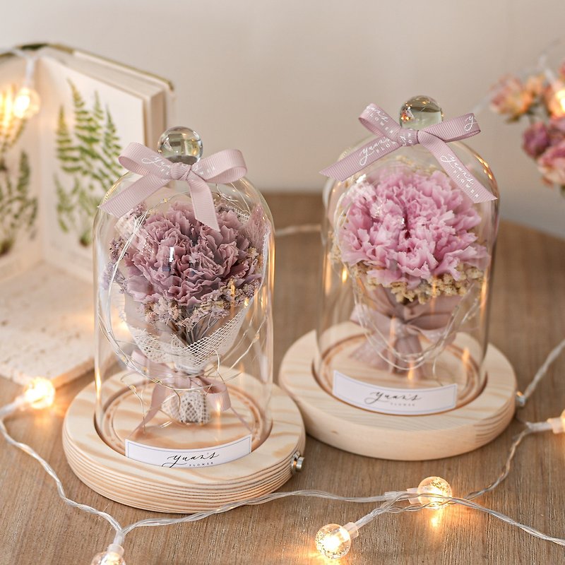 Preserved flower carnation night light Mother's Day gift dry flower bouquet textured preserved flower glass cover - Dried Flowers & Bouquets - Plants & Flowers Multicolor