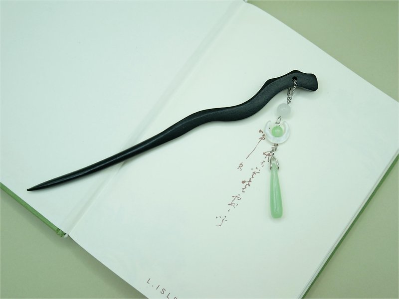 Crescent moon natural stone hairpin hairpin hair accessories hairpin accessories ancient style Hanfu cheongsam new Chinese style can be customized - Hair Accessories - Other Materials Green