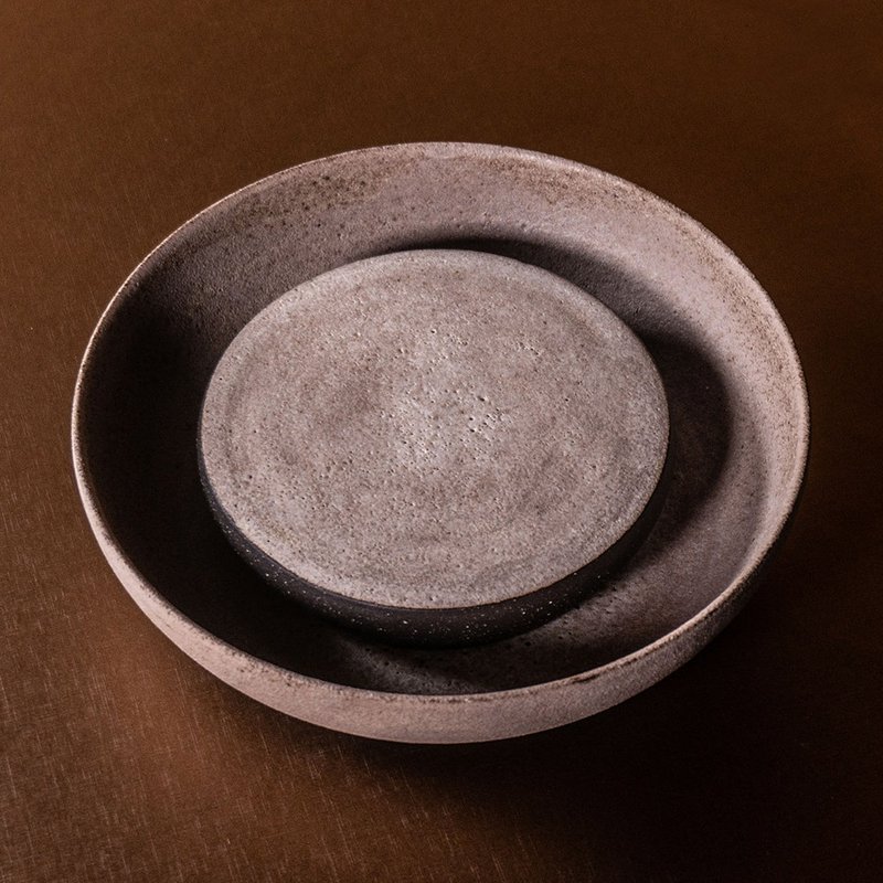 無我系列-兩件式茶盤 / 壺承 - 茶壺/茶杯/茶具 - 陶 黑色