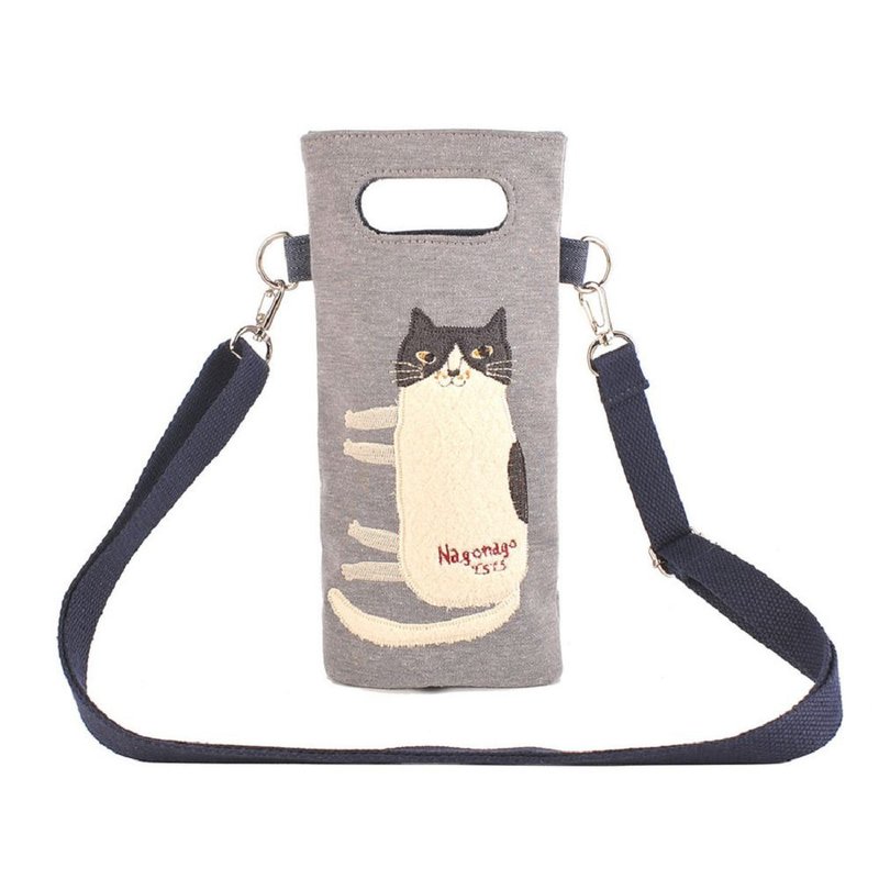 Kusuguru Japan Insulation and Cold Cup Sleeve Bag One Shoulder Messenger Two Use Inner Layer Aluminum Foil Gray - กระเป๋าแมสเซนเจอร์ - เส้นใยสังเคราะห์ สีเทา