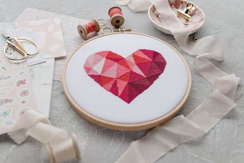 Geometric Heart Cross Stitch PDF Pattern 十字繡 - 編織/刺繡/羊毛氈/縫紉 - 其他材質 