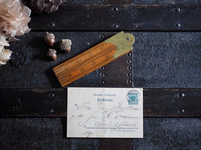 British antique wooden folding ruler B section fine figures - ของวางตกแต่ง - ไม้ 