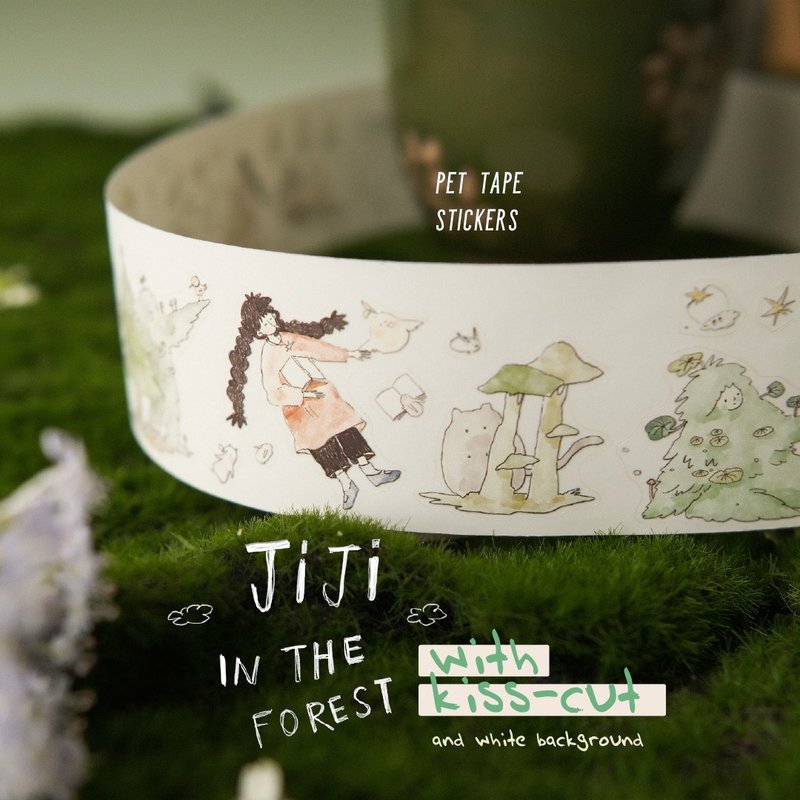 PET tape stickers on white backing : Jiji in the Forest | original by teayoushop - 紙膠帶/和紙/PET - 塑膠 