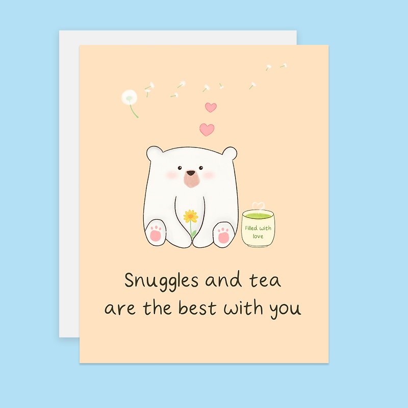 Snuggles and Tea Anniversary Card, Tea Love Card, Valentine's Day - 卡片/明信片 - 紙 