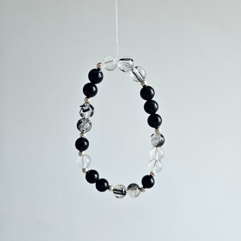 (Black Hair Quartz + Black Tiger Eye + White Quartz) Bracelet - Bracelets - Crystal Black