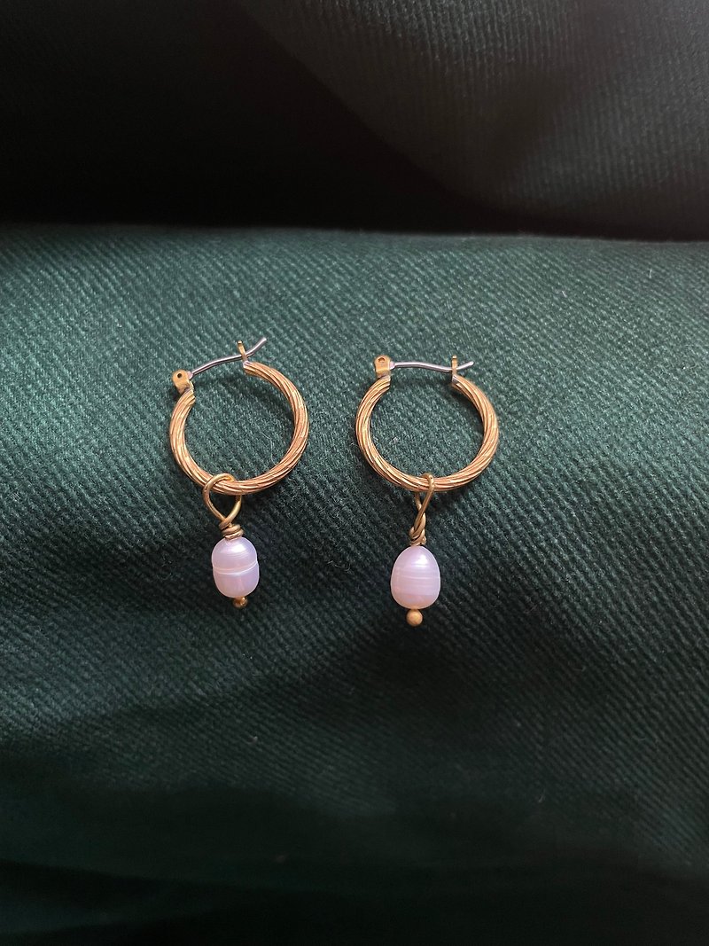 Bronze pearl earrings - ต่างหู - ทองแดงทองเหลือง สีทอง