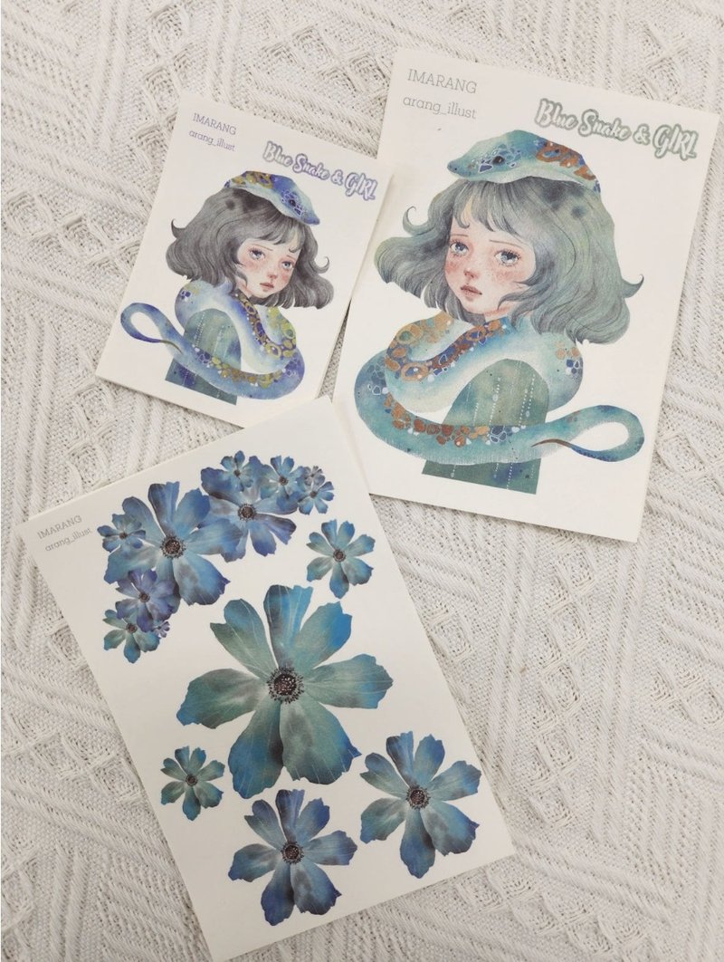 Blue snake & girl - 貼紙 - 紙 