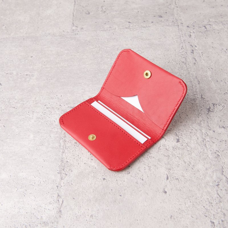 Business Card Holder Bifold Business Card Holder/ Red Red / Free Lettering - Card Holders & Cases - Genuine Leather Red