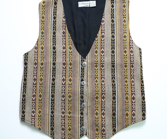 vintage brown striped tapestry vest vintage vest - Shop fujibird