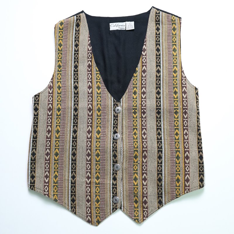 vintage brown striped tapestry vest vintage vest - Women's Vests - Other Materials Khaki