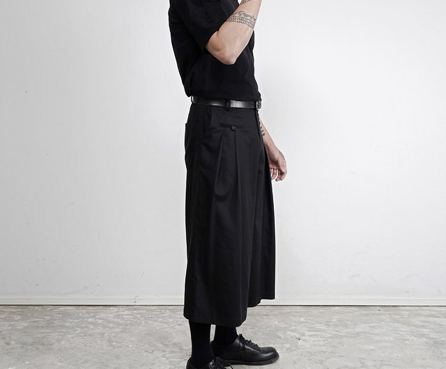 Japanese linen multi-pleated retro straight loose wide-leg