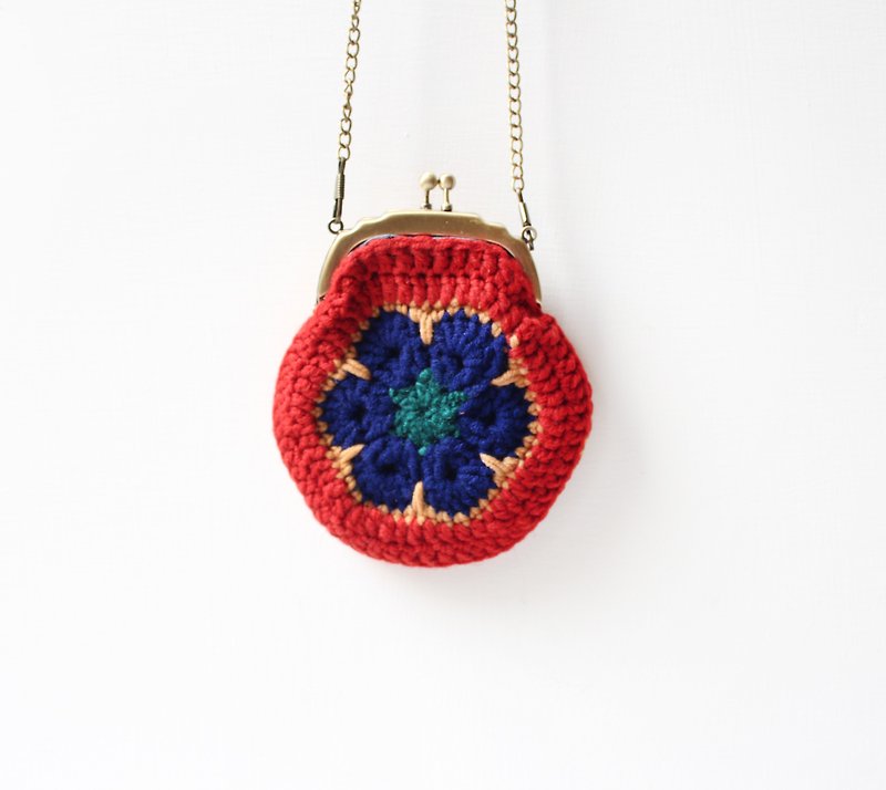 Wool small mouth gold coin purse orange (double face different color - กระเป๋าใส่เหรียญ - เส้นใยสังเคราะห์ สีส้ม