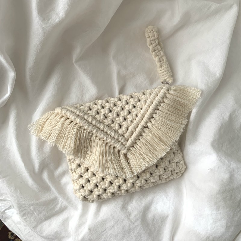 Macrame 編織  手拿包 l 波希米亞風 l 清新簡約 - 手拿包 - 棉．麻 白色