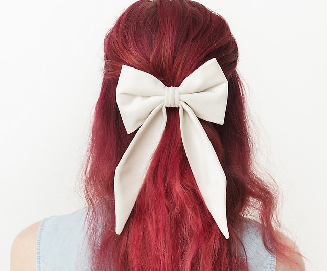 White Velvet Bow for Ladies, Summer Barrette Hair Bow Clip for Girl - Shop  maili Hair Accessories - Pinkoi