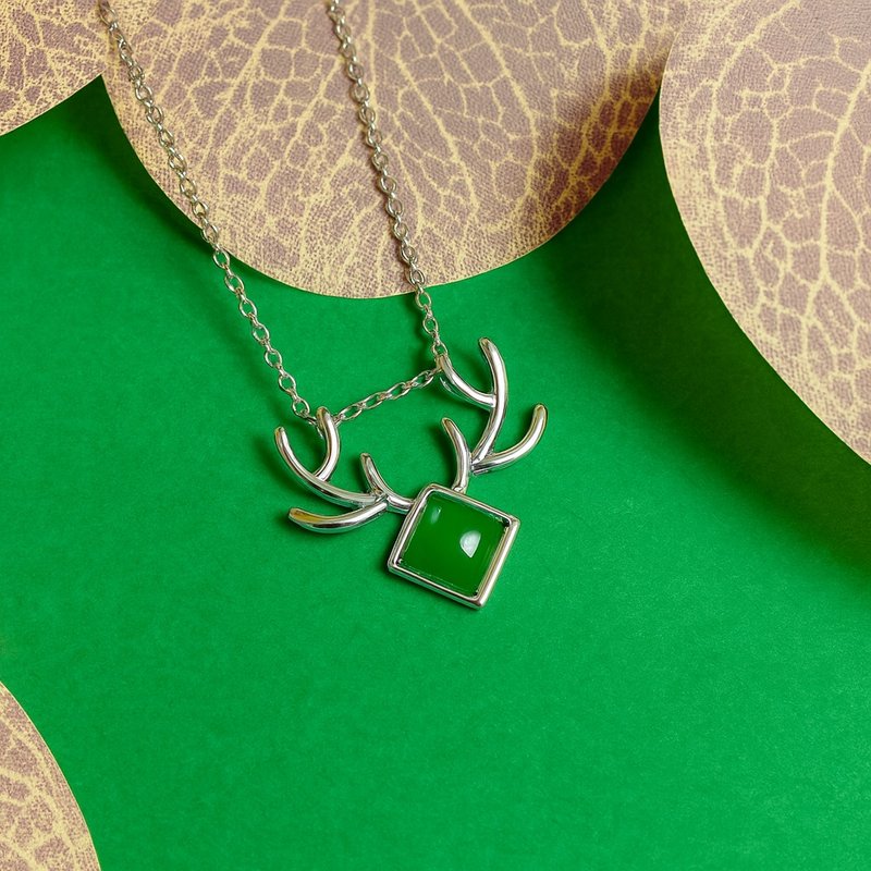福鹿壽  玉 墜子 項鍊 天然碧玉 10mm  A貨 925 純銀 生日 禮物 - 項鍊 - 寶石 綠色