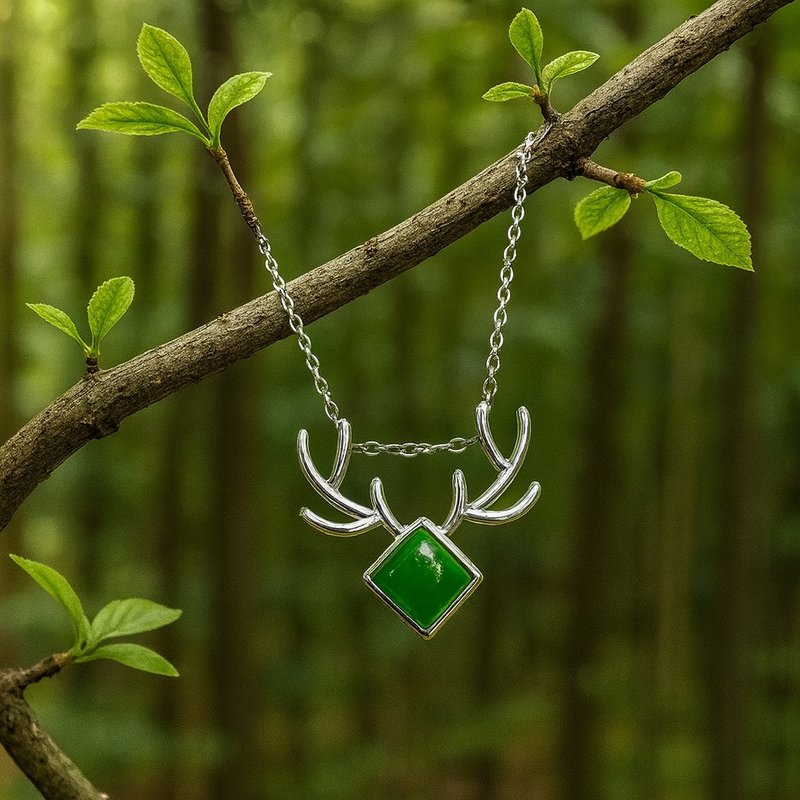 福鹿寿 玉 ペンダント ネックレス 天然碧玉 10mm A貨 925 純銀 誕生日 ギフト - ネックレス - 宝石 グリーン