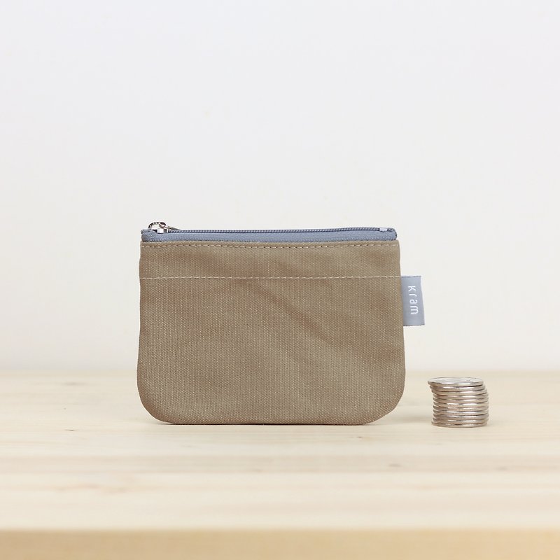 Double layer coin purse/Japanese canvas- Khaki - กระเป๋าใส่เหรียญ - ผ้าฝ้าย/ผ้าลินิน สีกากี