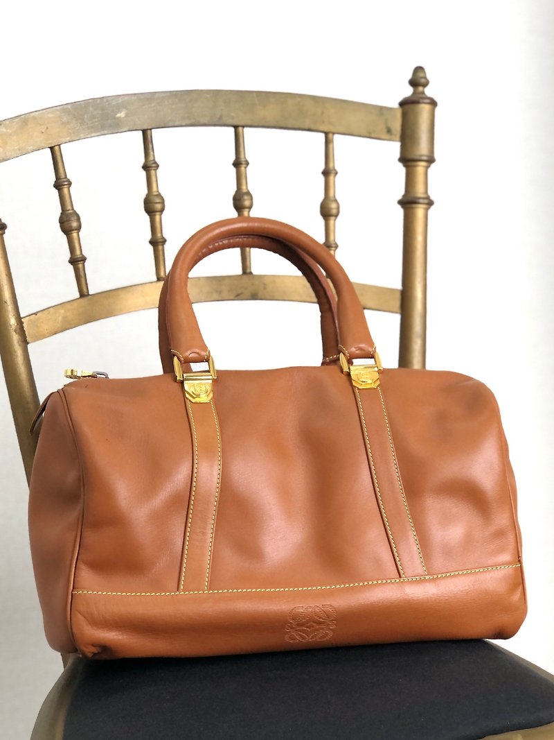 [Direct from Japan, branded used bag] LOEWE handbag Brown anagram leather Boston vintage old ytueuz - กระเป๋าถือ - หนังแท้ สีนำ้ตาล