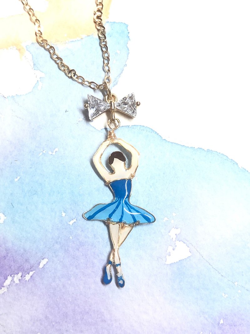 14kgf Elegant Ballerina Necklace/Sapphire Blue - สร้อยคอ - โลหะ สีน้ำเงิน