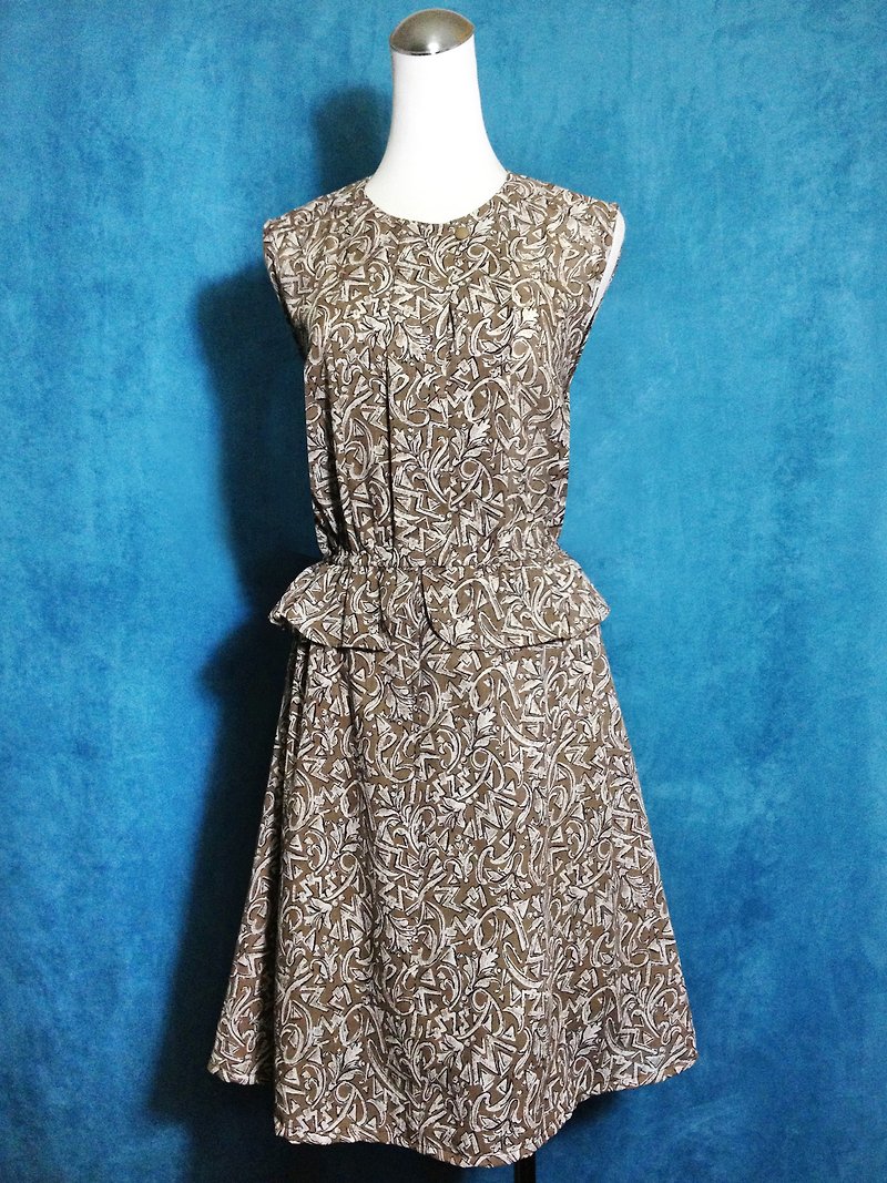ヴィンテージ[ヴィンテージドレス/スカート小さな装飾的なトーテムノースリーブヴィンテージドレスを]ピンポン外国VINTAGEを戻します - ワンピース - ポリエステル カーキ