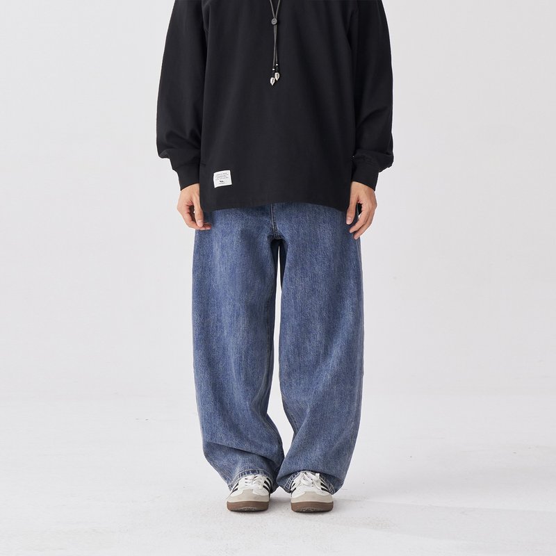 TopBasics 日系五口袋闊腿牛仔褲 - 男長褲/休閒褲 - 棉．麻 藍色