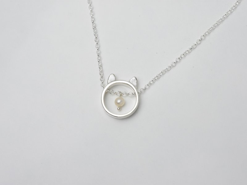 貓咪少女的珍珠 | 細項鍊 925純銀 動物 手工銀飾 情人禮物 - 項鍊 - 純銀 銀色