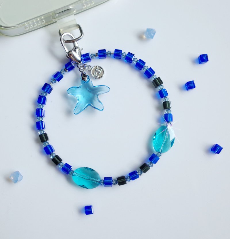 [Exclusive Limited Edition/Only One Piece] Austrian Deep Sea Star Crystal-Designed Mobile Phone Pendant Short Version - Charms - Crystal Blue