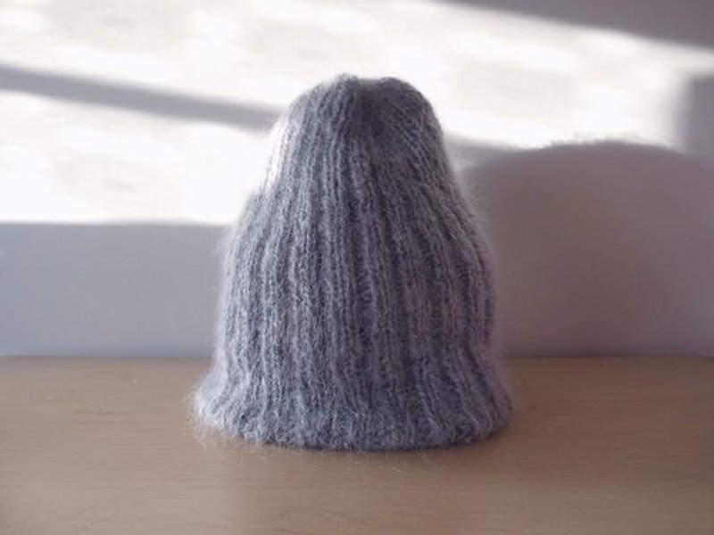 モヘアのリブ編みニット帽・グレー knitted hat　受注生産 - 帽子 - 其他材質 灰色